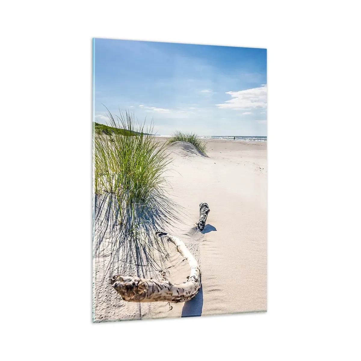 Quadro su vetro - Una spiaggia baltica con sabbia, erba e un cielo azzurro calmo - 80x120cm - La più bella? Quella del baltico - Decorazione murale moderna per soggiorno e camera da letto ARTTOR