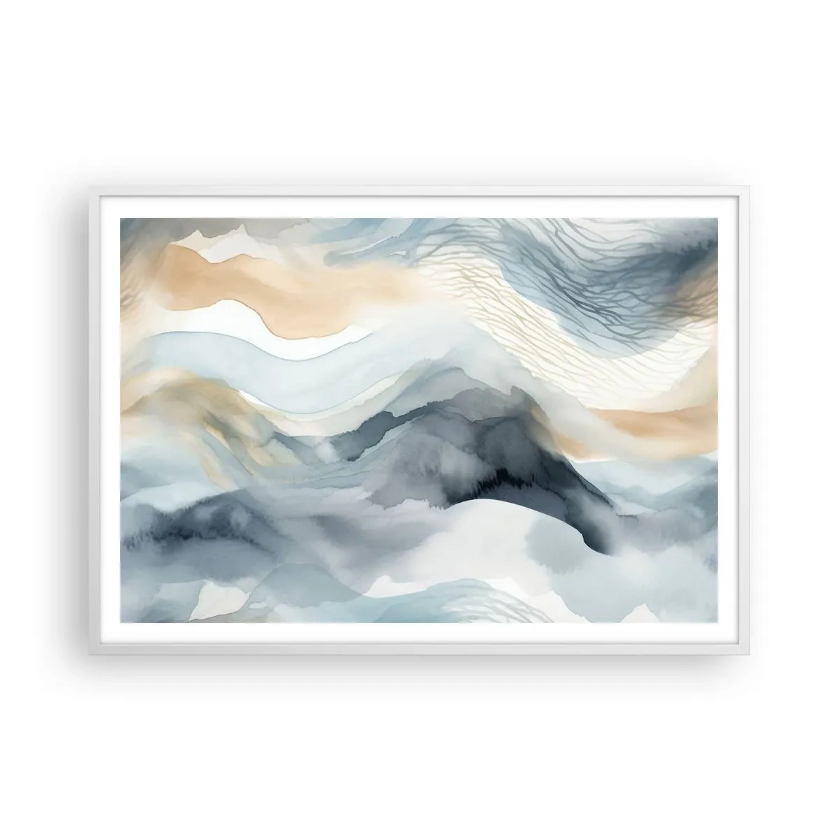 Poster in cornice bianca - Astrazione nevosa e nebbiosa - 100x70 cm