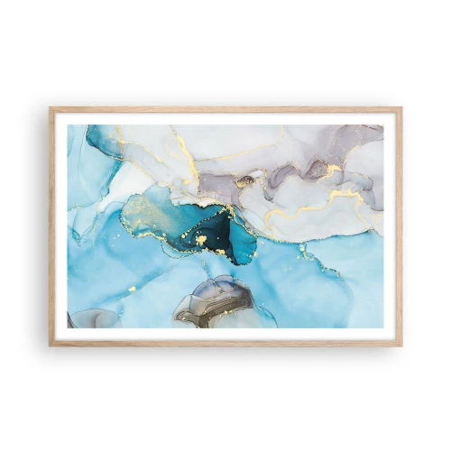 Poster in cornice rovere chiaro - Studio di incontro tra grigio e turchese - 91x61 cm