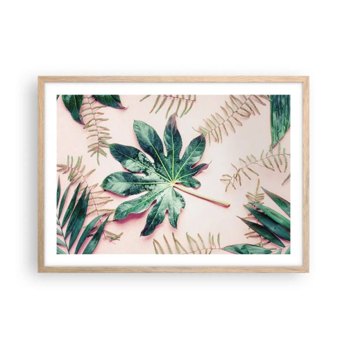 Poster in cornice rovere chiaro - Studio di verde su sfondo rosa - 70x50 cm