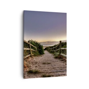 Quadro su tela - Stampe su Tela - Sentiero in legno tra le dune che conduce alla spiaggia al tramonto - 50x70cm - Già si vede la meta - Decorazione murale moderna per soggiorno e camera da letto ARTTOR