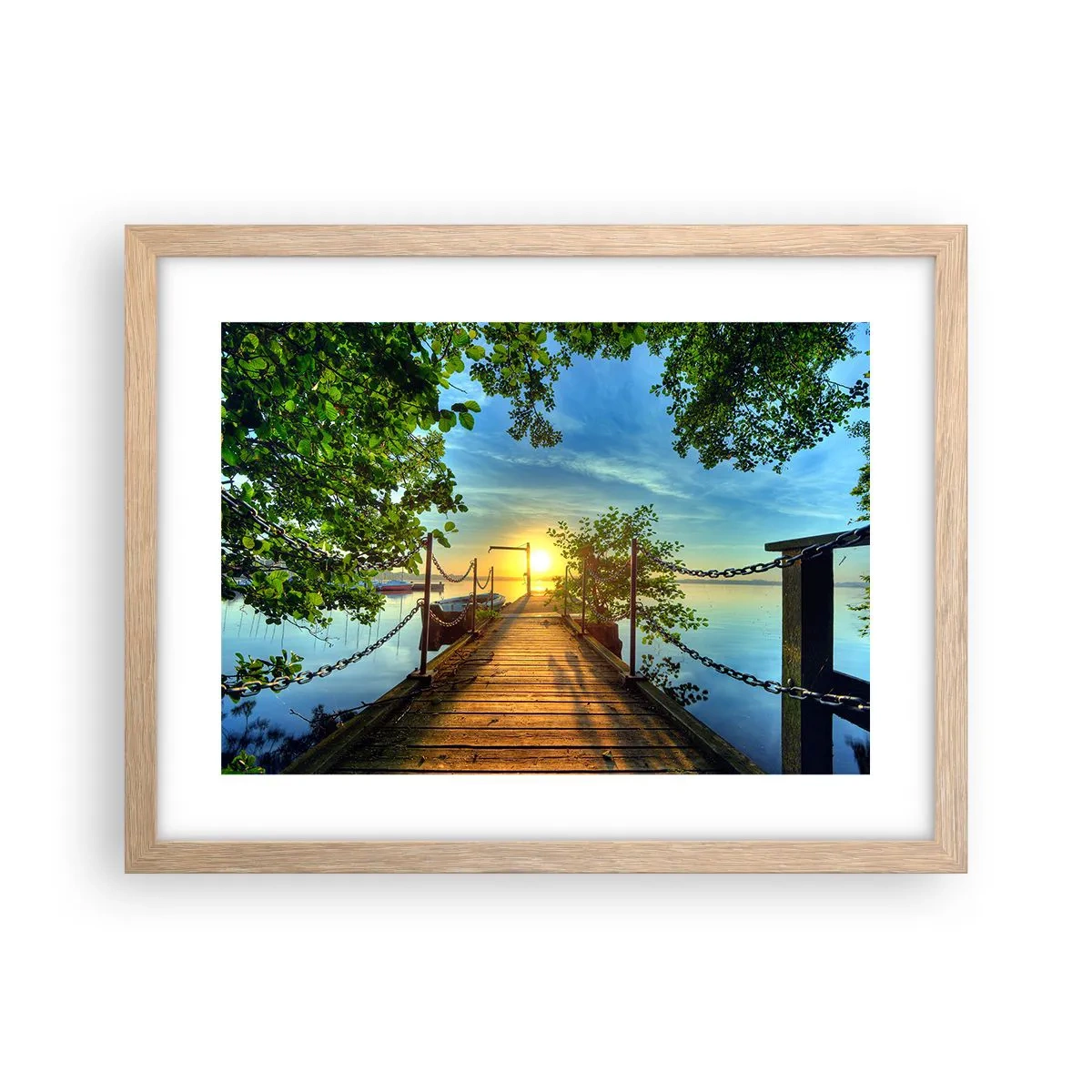 Poster in cornice rovere chiaro - Tramonto sul lago - 40x30 cm