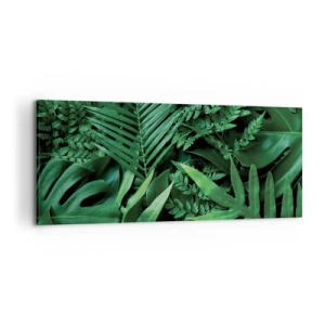 Quadro su tela - Stampe su Tela - Foglie tropicali verdi in una composizione densa e naturale - 120x50cm - Avvolti nel verde - Decorazione murale moderna per soggiorno e camera da letto ARTTOR