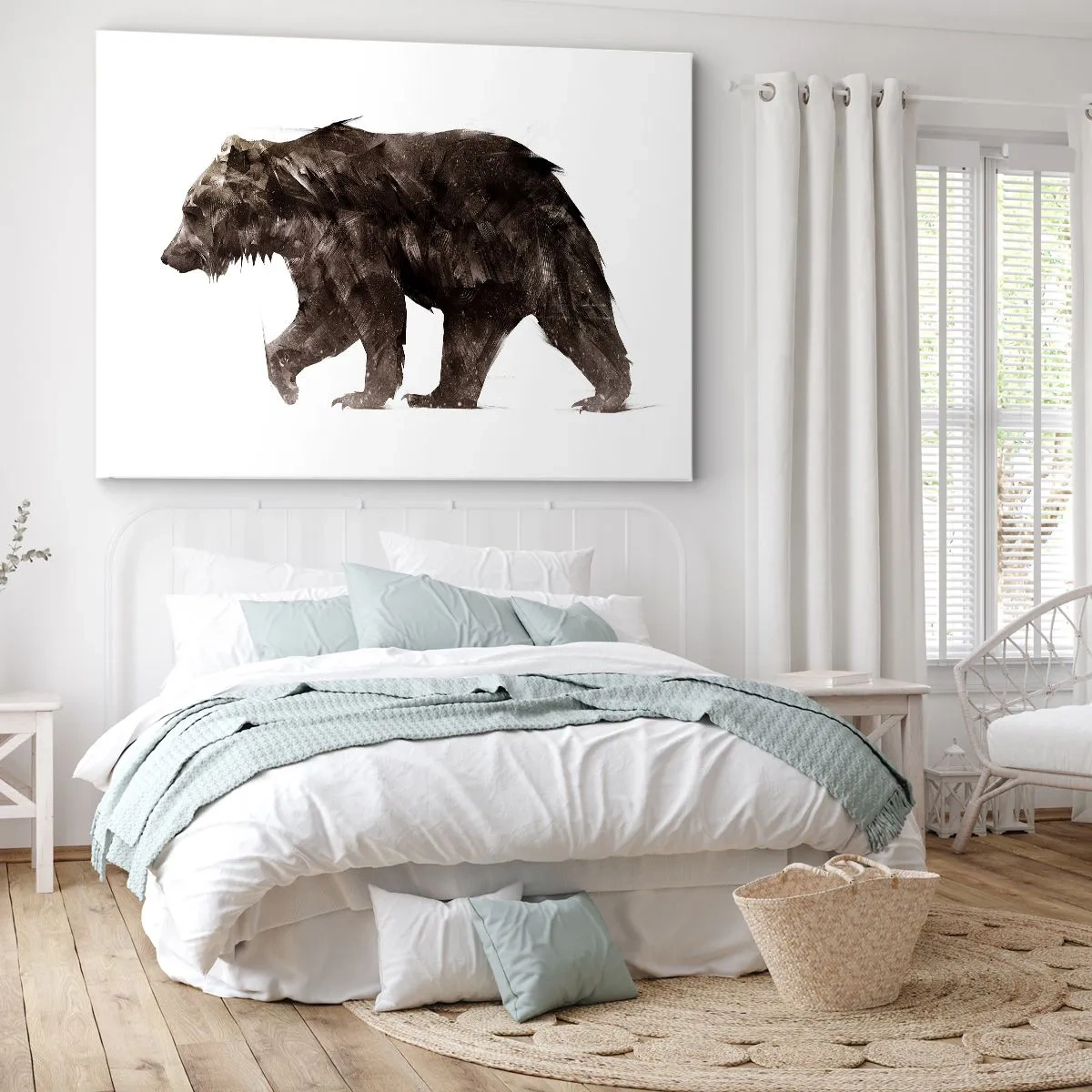 Quadro su tela - Stampe su Tela - Silhouette artistica di un orso - 120x80cm - Indosso sempre una vera pelliccia! - Decorazione murale moderna per soggiorno e camera da letto ARTTOR