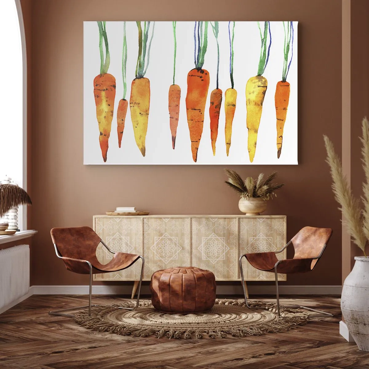 Quadro su tela - Stampe su Tela - Carote acquerellate in diverse tonalità su sfondo bianco - 120x80cm - La bellezza della semplicità - Decorazione murale moderna per soggiorno e camera da letto ARTTOR