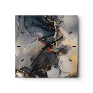 Orologio da parete - Orologio in Vetro - Astratto oro e grigio su tela - 30x30cm - Vita di pietra - Decorazione murale moderna per soggiorno e camera da letto ARTTOR