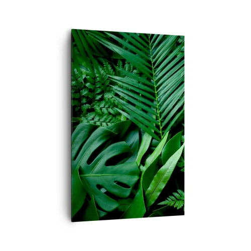 Quadro su tela - Stampe su Tela - Foglie tropicali verdi in una composizione densa e naturale - 80x120cm - Avvolti nel verde - Decorazione murale moderna per soggiorno e camera da letto ARTTOR