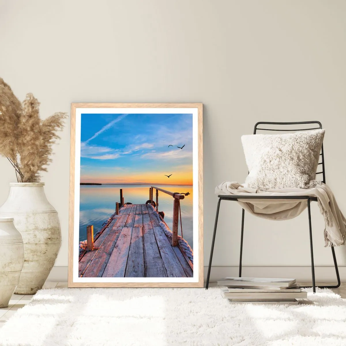 Poster in cornice rovere chiaro - Camminando verso il sole - 50x70 cm