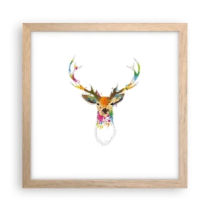 Poster in cornice rovere chiaro - Mite cerbiatto immerso nel colore - 30x30 cm