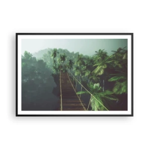 Poster in cornice nera - Un ponte sospeso in una foresta tropicale circondato dalla nebbia. - 100x70cm - Nel vortice del verde - Decorazione murale moderna per soggiorno e camera da letto ARTTOR