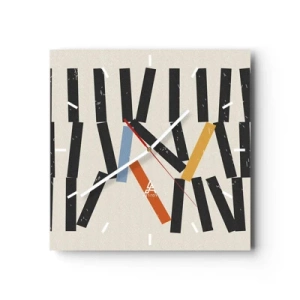 Orologio da parete - Orologio in Vetro - Composizione astratta con rettangoli colorati e neri - 30x30cm - Composizione: domino - Decorazione murale moderna per soggiorno e camera da letto ARTTOR