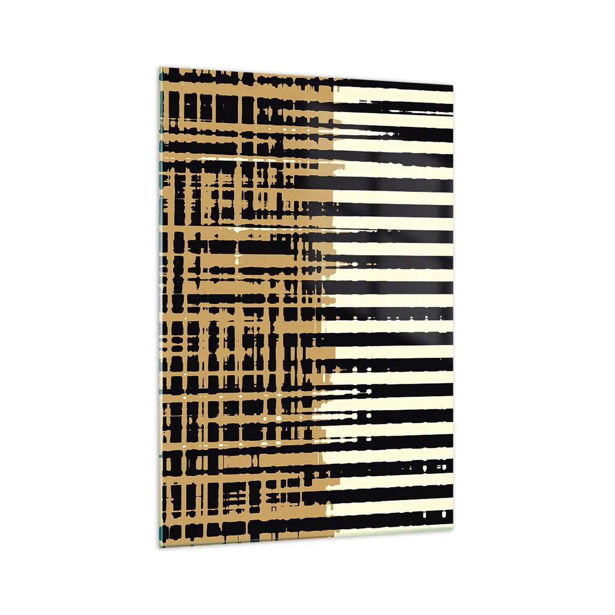 Quadro su vetro - Linee astratte in nero, beige e bianco - 70x100cm - Astrazione architettonica - Decorazione murale moderna per soggiorno e camera da letto ARTTOR