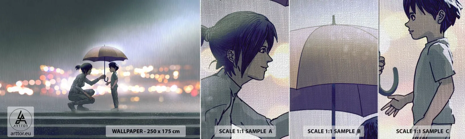 Campione di Fotomurale Premium Canvas - E già tutto va bene - Per bambini, Famiglia, Ombrello - 100x30 cm