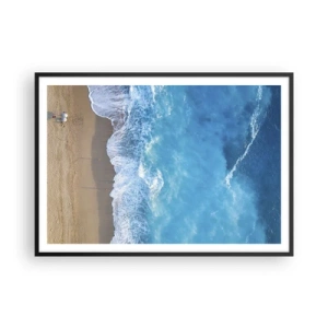 Poster in cornice nera - Una vista a volo d'uccello della spiaggia e delle onde del mare - 100x70cm - La forza del blu - Decorazione murale moderna per soggiorno e camera da letto ARTTOR