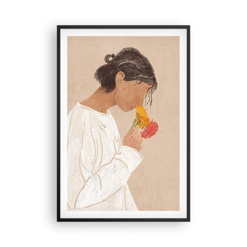 Poster in cornice nera - Ragazza con i fiori - 61x91 cm