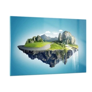 Quadro su vetro - Un'isola galleggiante con montagne, una cascata e vegetazione - 120x80cm - Isola fantastica - Decorazione murale moderna per soggiorno e camera da letto ARTTOR