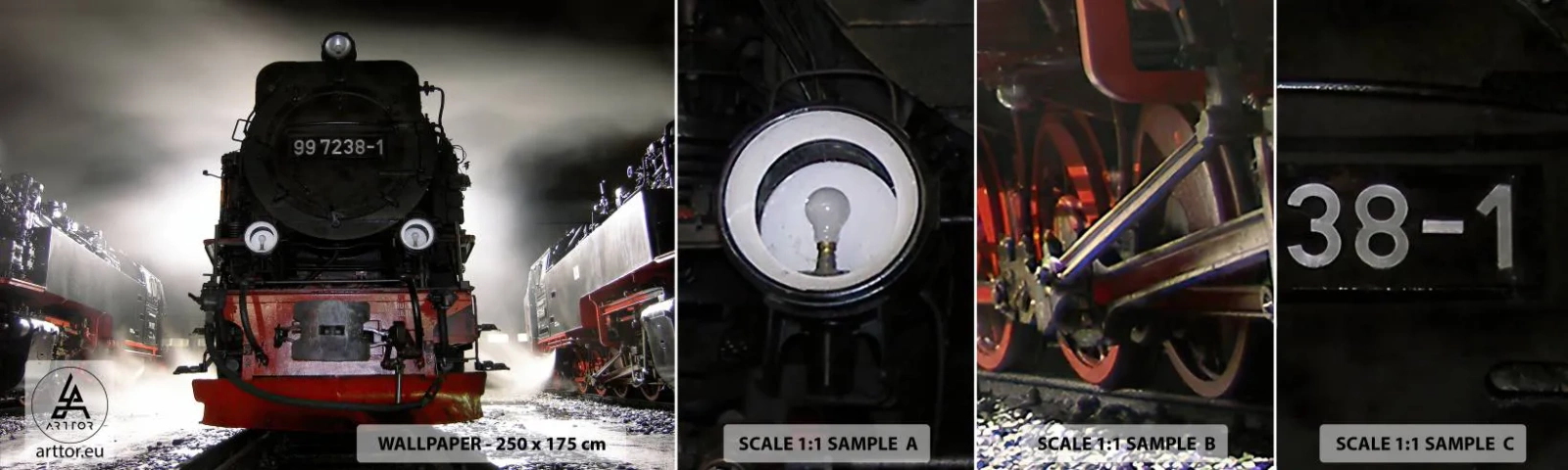 Campione Di Fotomurale Standard Eco - Ansima, sbuffa e soffia - Locomotiva a vapore, Stazione ferroviaria, Settore automobilistico - 100x30 cm