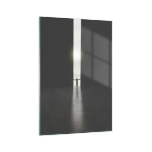 Quadro su vetro - Un uomo in piedi alla luce di una stretta fessura in uno spazio buio - 70x100cm - Un passo verso un chiaro futuro - Decorazione murale moderna per soggiorno e camera da letto ARTTOR