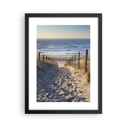 Poster in cornice nera - Rumore del mare, uccelli che cantano, spiaggia selvatica tra i cespugli... - 30x40 cm