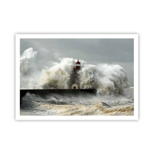 Poster - Un faro circondato da onde agitate durante una tempesta - 100x70cm - L'ira dell'oceano - Decorazione murale moderna per soggiorno e camera da letto ARTTOR