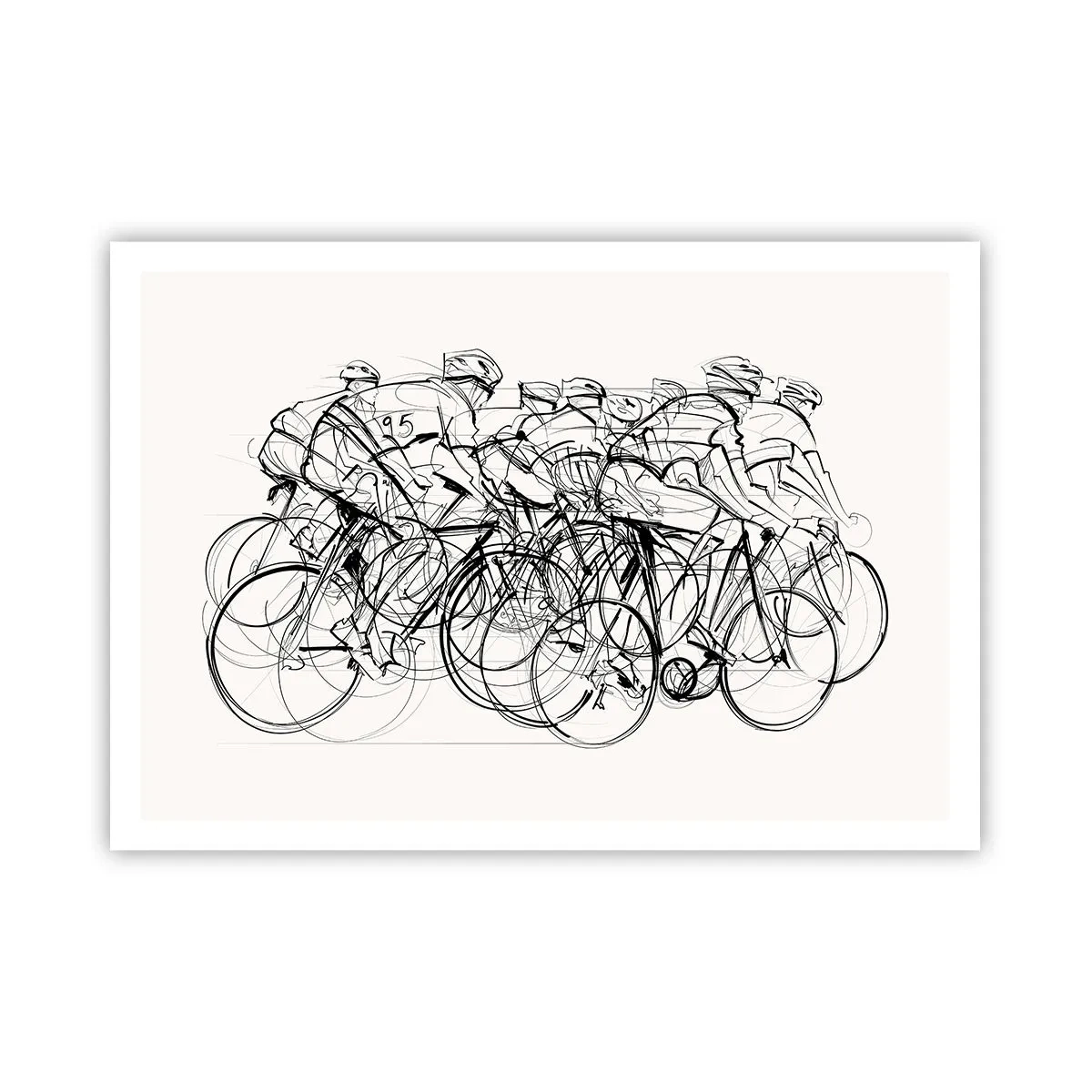 Poster - Un gruppo di ciclisti in movimento in stile minimalista - 100x70cm - Insieme - Decorazione murale moderna per soggiorno e camera da letto ARTTOR