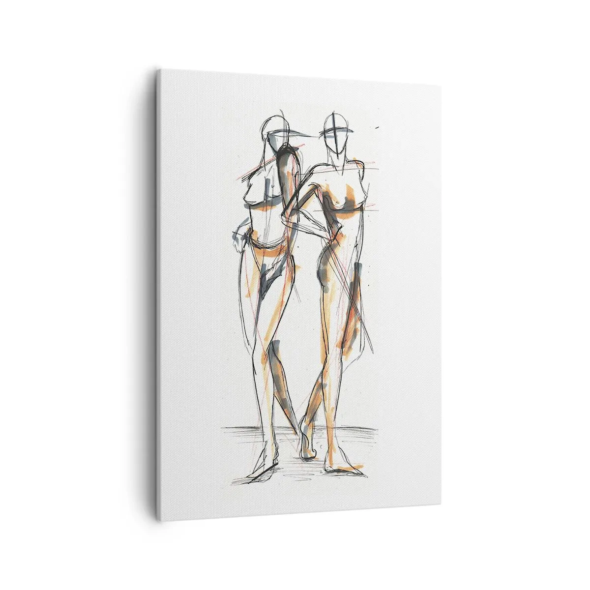 Quadro su tela - Stampe su Tela - Schizzo artistico di due sagome su sfondo bianco - 50x70cm - Studio di armonia - Decorazione murale moderna per soggiorno e camera da letto ARTTOR