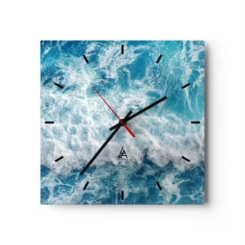 Orologio da parete - Orologio in Vetro - Onde oceaniche dinamiche nelle tonalità del blu - 30x30cm - Con gioia e saltellando - Decorazione murale moderna per soggiorno e camera da letto ARTTOR