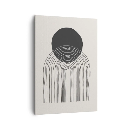 Quadro su tela - Stampe su Tela - Motivo astratto con linee e un cerchio nero su uno sfondo chiaro - 50x70cm - Tremore e fiducia - Decorazione murale moderna per soggiorno e camera da letto ARTTOR