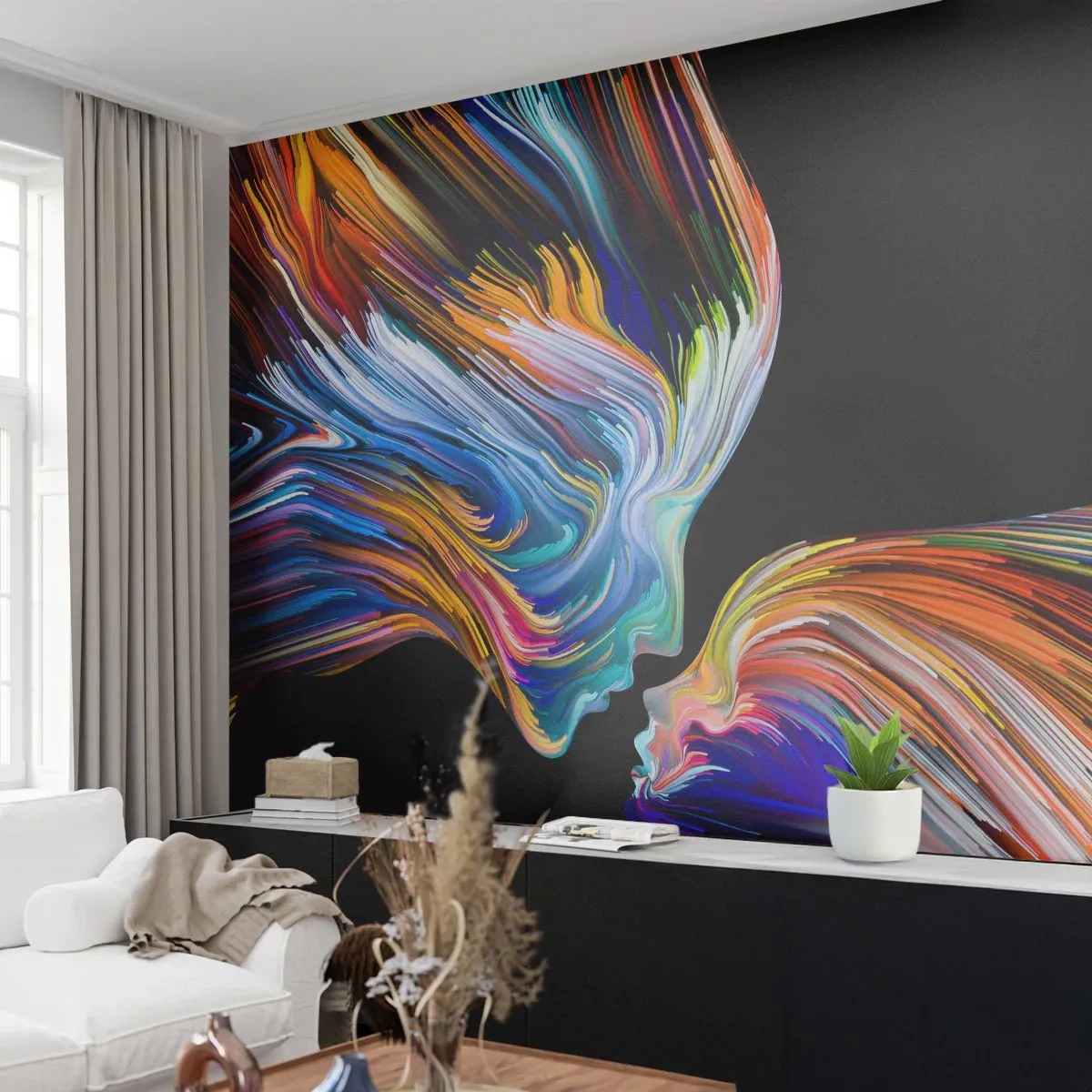 Fotomurali Premium Sand - Fusione di energia e luce - Astrazione, Volto di donna, Pezzo - 150x105 cm