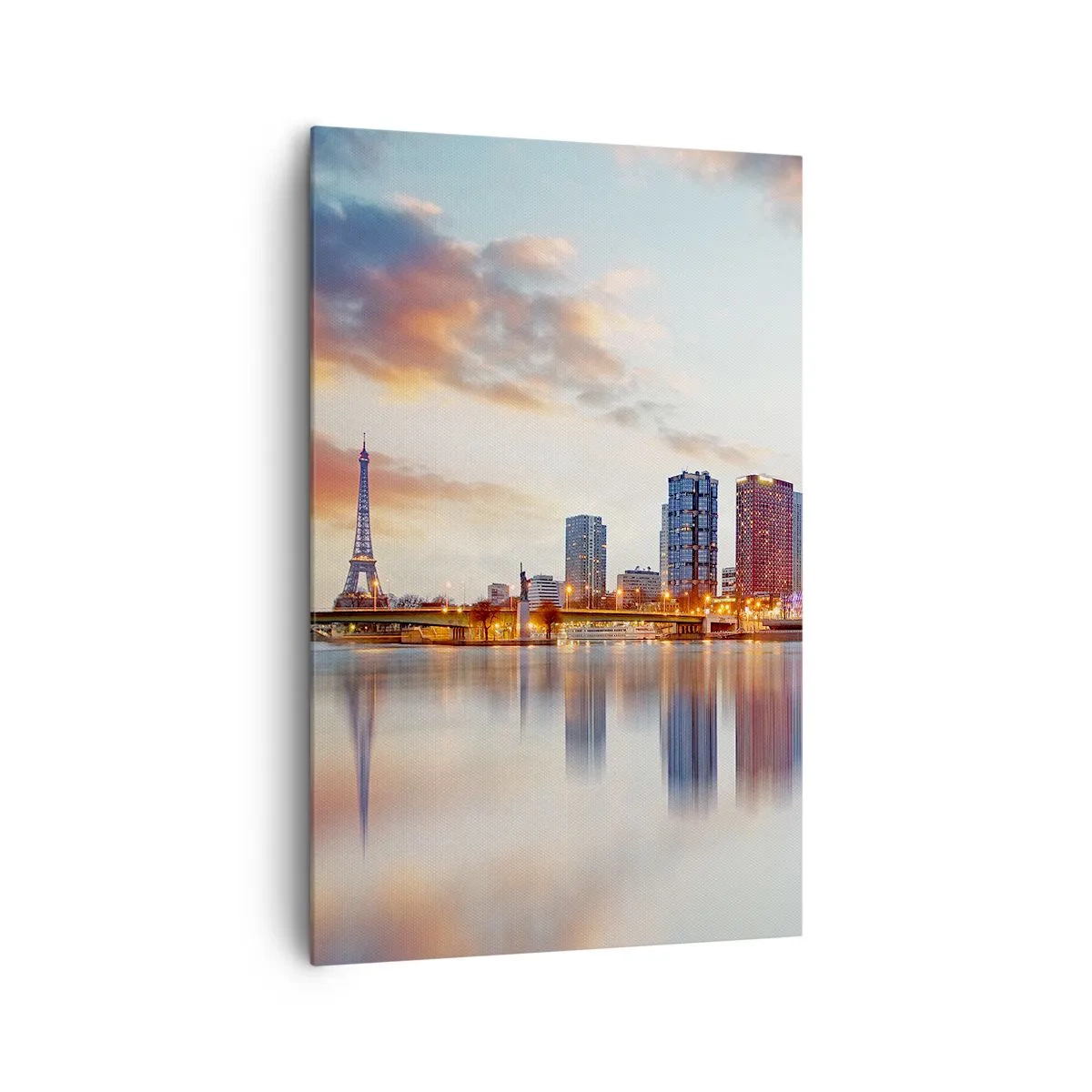 Quadro su tela - Stampe su Tela - Panorama di edifici moderni e della Torre Eiffel sull'acqua - 80x120cm - La pace monumentale di Parigi - Decorazione murale moderna per soggiorno e camera da letto ARTTOR