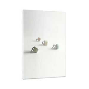 Quadro su vetro - Miniature che spingono forme su uno sfondo chiaro - 70x100cm - È la vita - Decorazione murale moderna per soggiorno e camera da letto ARTTOR