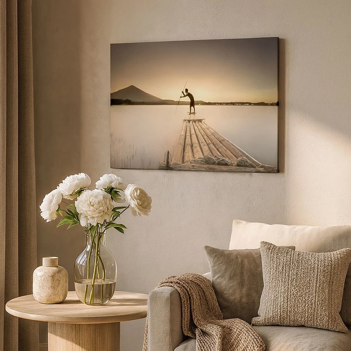 Quadro su tela - Stampe su Tela - Uomo su una zattera al tramonto - 70x50cm - Prima del riposo - Decorazione murale moderna per soggiorno e camera da letto ARTTOR