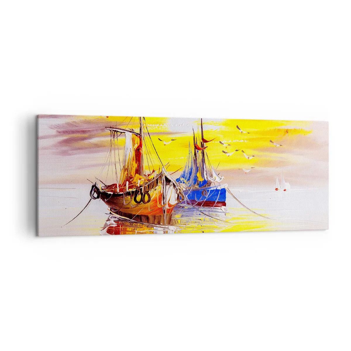 Quadro su tela - Stampe su Tela - Una scena pittorica di barche su un mare calmo - 140x50cm - Meritato riposo nel porto - Decorazione murale moderna per soggiorno e camera da letto ARTTOR