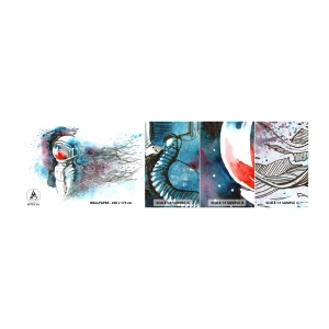 Campione di Fotomurale Adesivo Deluxe Sticker - Da solo nel cosmo - Astronauta, Cosmonauta, Astrazione - 100x30 cm