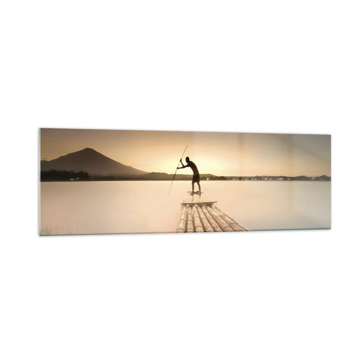 Quadro su vetro - Uomo su una zattera al tramonto - 160x50cm - Prima del riposo - Decorazione murale moderna per soggiorno e camera da letto ARTTOR