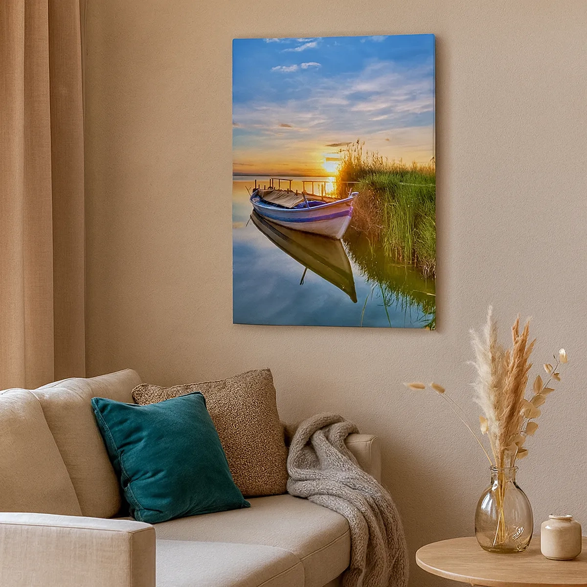 Quadro su tela - Stampe su Tela - Una barca in una baia tranquilla al tramonto - 50x70cm - L'insenatura dei sogni realizzati - Decorazione murale moderna per soggiorno e camera da letto ARTTOR