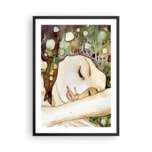 Poster in cornice nera - Ritratto artistico ad acquerello di una donna addormentata - 50x70cm - Sogno smeraldo e viola - Decorazione murale moderna per soggiorno e camera da letto ARTTOR