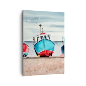 Quadro su tela - Stampe su Tela - Colorate barche da pesca sulla riva in un paesaggio marino - 50x70cm - Pronte alla pesca - Decorazione murale moderna per soggiorno e camera da letto ARTTOR