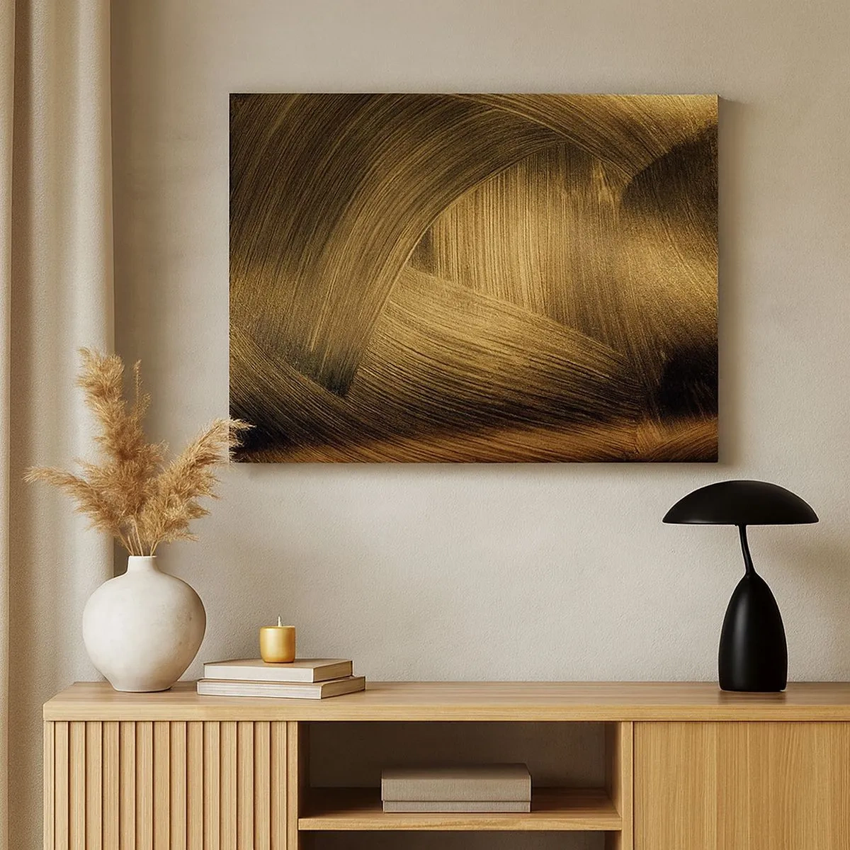 Quadro su tela - Stampe su Tela - Pennellate astratte dorate - 70x50cm - Nel labirinto d'oro - Decorazione murale moderna per soggiorno e camera da letto ARTTOR