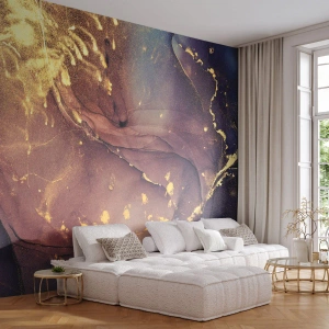 Fotomurali Premium Sand - Composizione astratta con accenti dorati - 100x70cm - Materia e spirito - Decorazione murale moderna per soggiorno e camera da letto ARTTOR