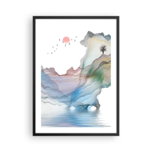Poster in cornice nera - Montagne colorate e stratificate su un lago tranquillo con un albero - 50x70cm - Verso i monti di cristallo - Decorazione murale moderna per soggiorno e camera da letto ARTTOR