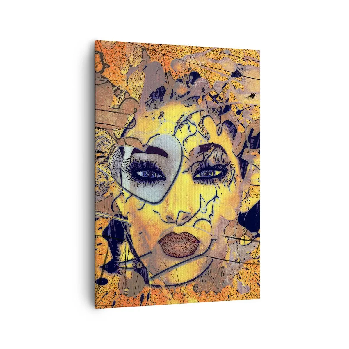 Quadro su tela - Stampe su Tela - Ritratto astratto di una donna nei toni del giallo oro - 70x100cm - Bellezza solare - Decorazione murale moderna per soggiorno e camera da letto ARTTOR