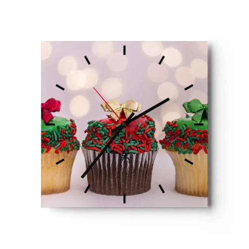 Orologio da parete - Orologio in Vetro - Cupcake natalizi con granelli colorati e fiocchi - 30x30cm - Dolci a volontà - Decorazione murale moderna per soggiorno e camera da letto ARTTOR