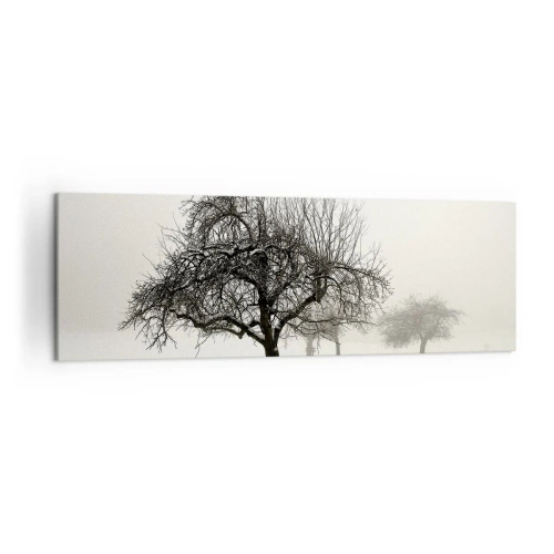 Quadro su tela - Stampe su Tela - Alberi in un campo innevato circondato dalla nebbia - 160x50cm - Sogno invernale - Decorazione murale moderna per soggiorno e camera da letto ARTTOR