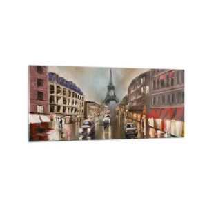 Quadro su vetro - Paesaggio urbano serale di Parigi con vista sulla Torre Eiffel - 120x50cm - Conta solo lei - Decorazione murale moderna per soggiorno e camera da letto ARTTOR