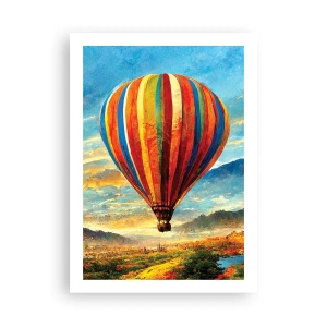 Poster - Un palloncino colorato sopra un paesaggio pittoresco - 50x70cm - Nel silenzio si vede meglio - Decorazione murale moderna per soggiorno e camera da letto ARTTOR