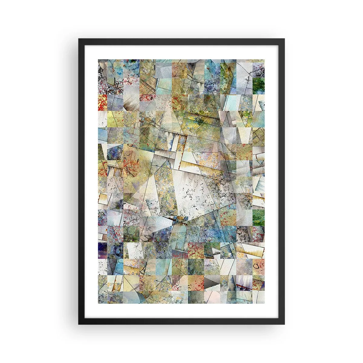 Poster in cornice nera - Un mosaico astratto di forme geometriche nei toni della terra. - 50x70cm - Rimpasto geometrico - Decorazione murale moderna per soggiorno e camera da letto ARTTOR
