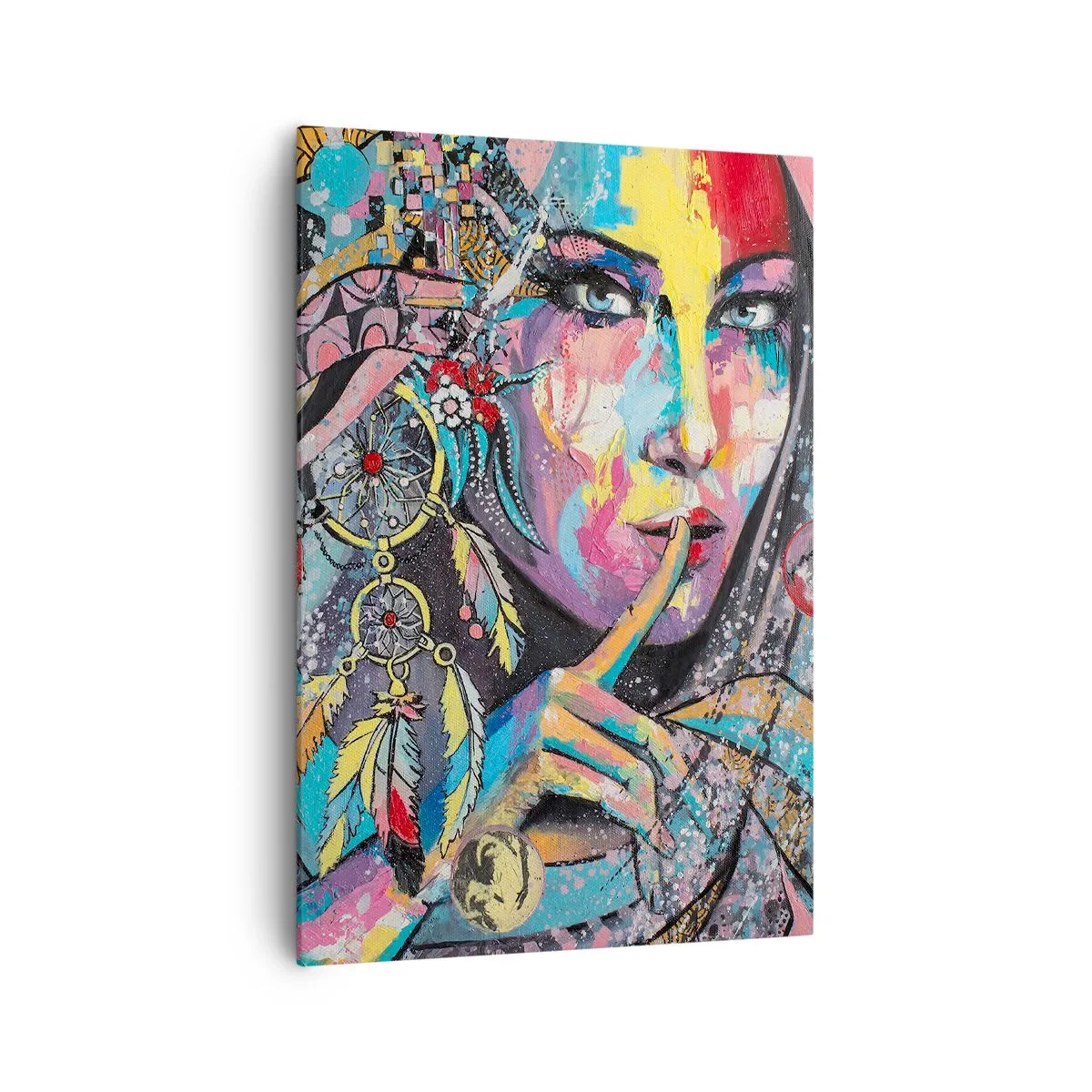 Quadro su tela - Stampe su Tela - Volto femminile colorato in stile artistico - 70x100cm - Taci, finché capirai - Decorazione murale moderna per soggiorno e camera da letto ARTTOR