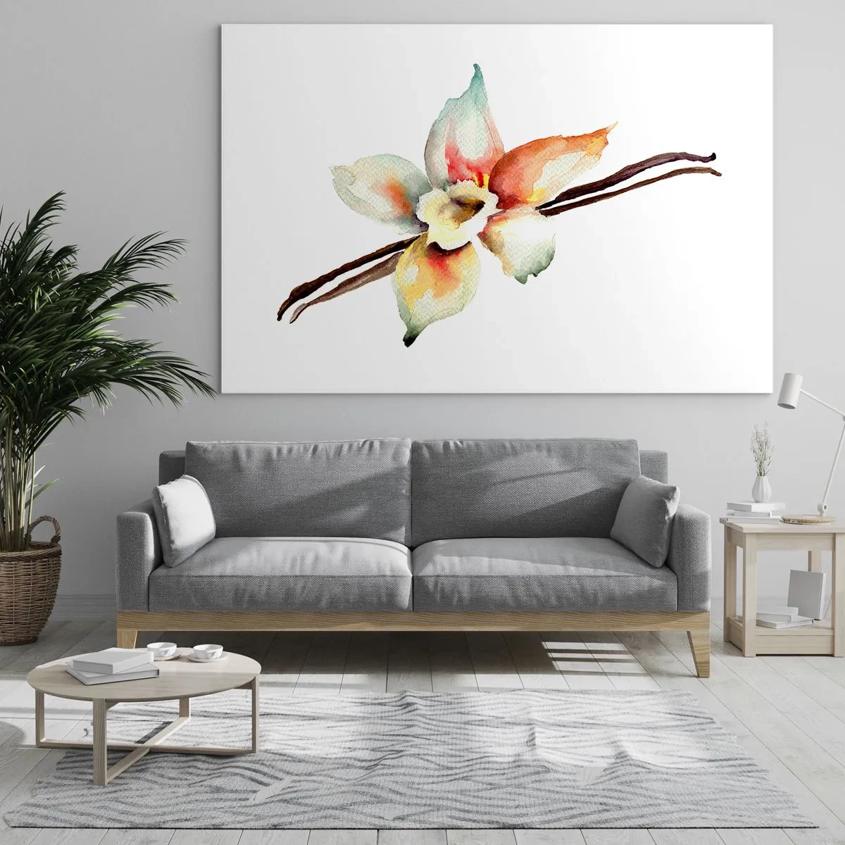 Quadro su vetro - Illustrazione ad acquerello di un fiore di vaniglia su sfondo bianco - 120x80cm - Dolcezza versata con la vernice - Decorazione murale moderna per soggiorno e camera da letto ARTTOR