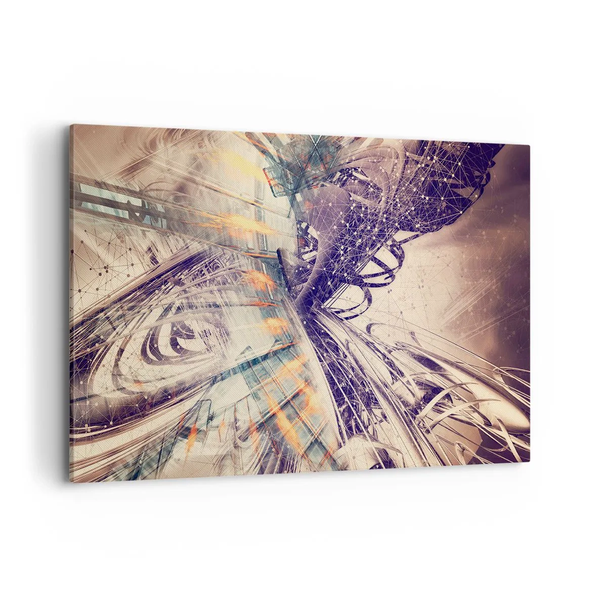 Quadro su tela - Stampe su Tela - Astrazione dinamica nei toni del beige e del viola - 100x70cm - A gran velocità - Decorazione murale moderna per soggiorno e camera da letto ARTTOR